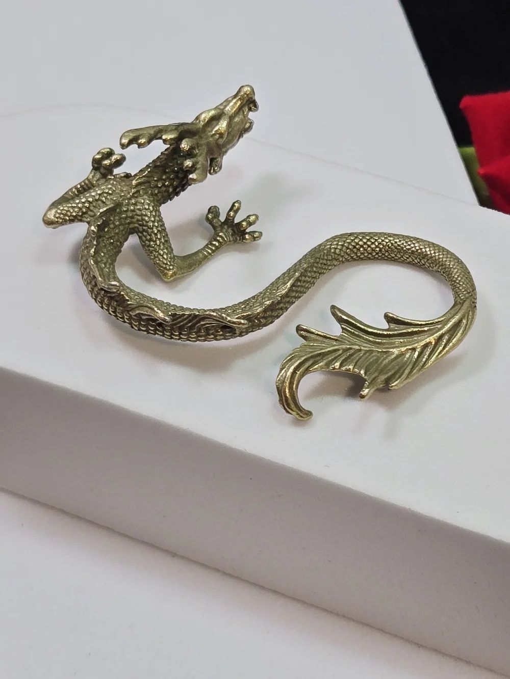 Mini Brass Chinese Dragon Figurine Medieval Lindwyrm Fantasy Statue DND Decor - Picture 5 of 9